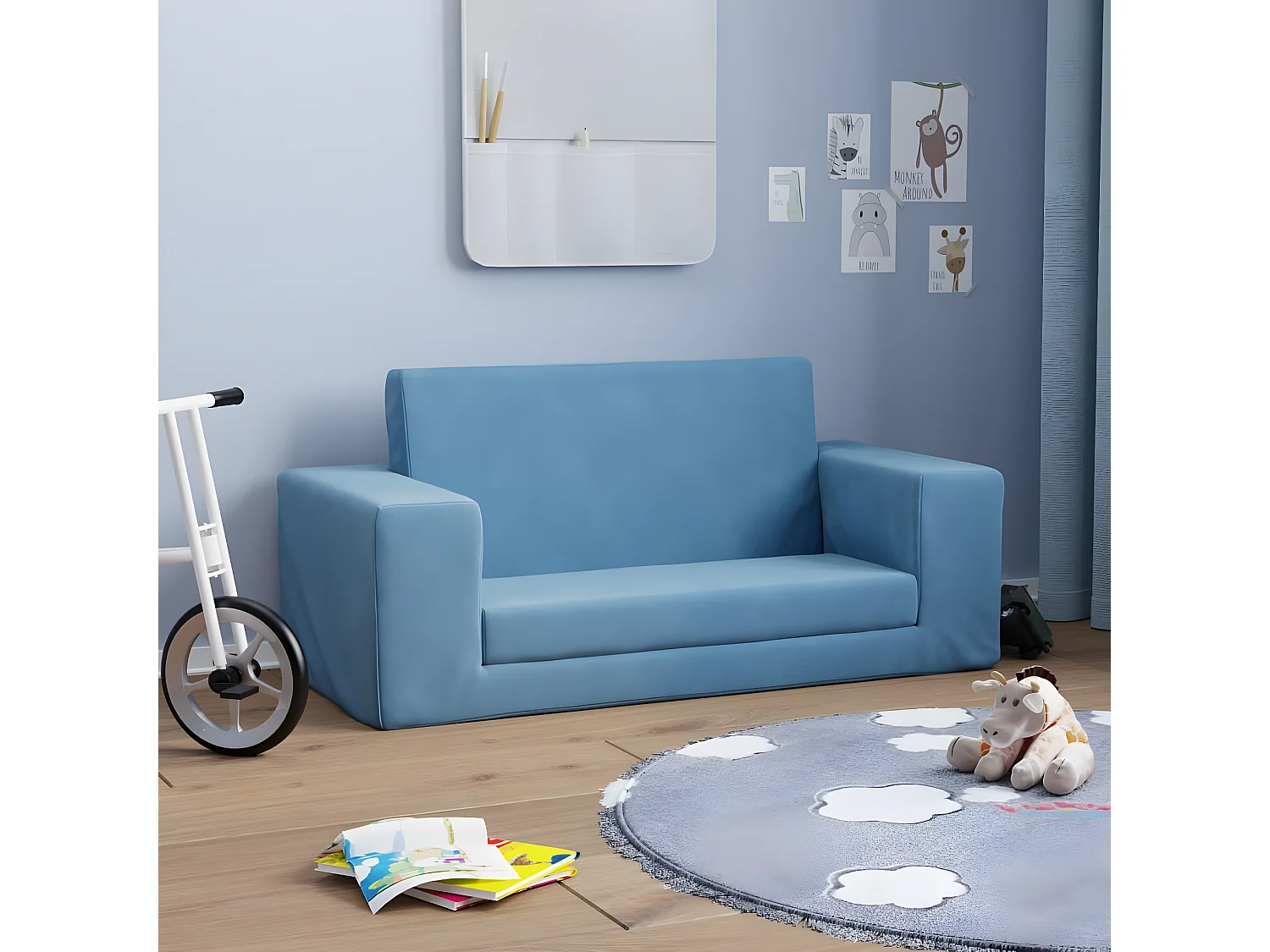 Canapé-lit pour enfants à 2 places Bleu Peluche douce