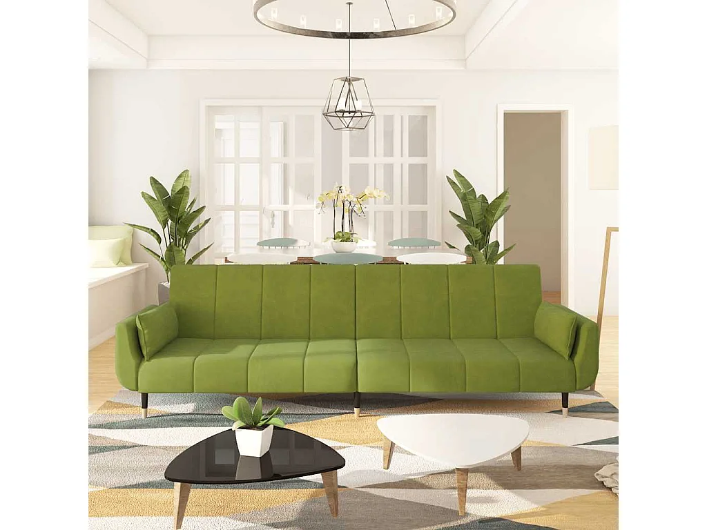 Slaapbank 2-zits met 2 kussens fluweel lichtgroen