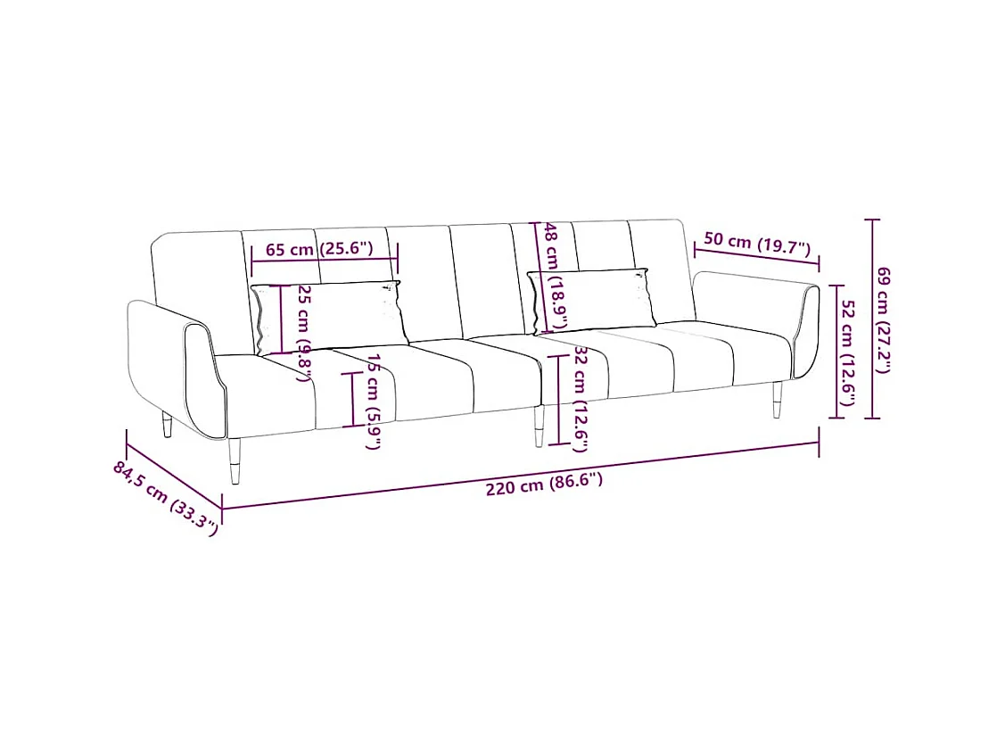 Slaapbank 2-zits met 2 kussens fluweel lichtgroen