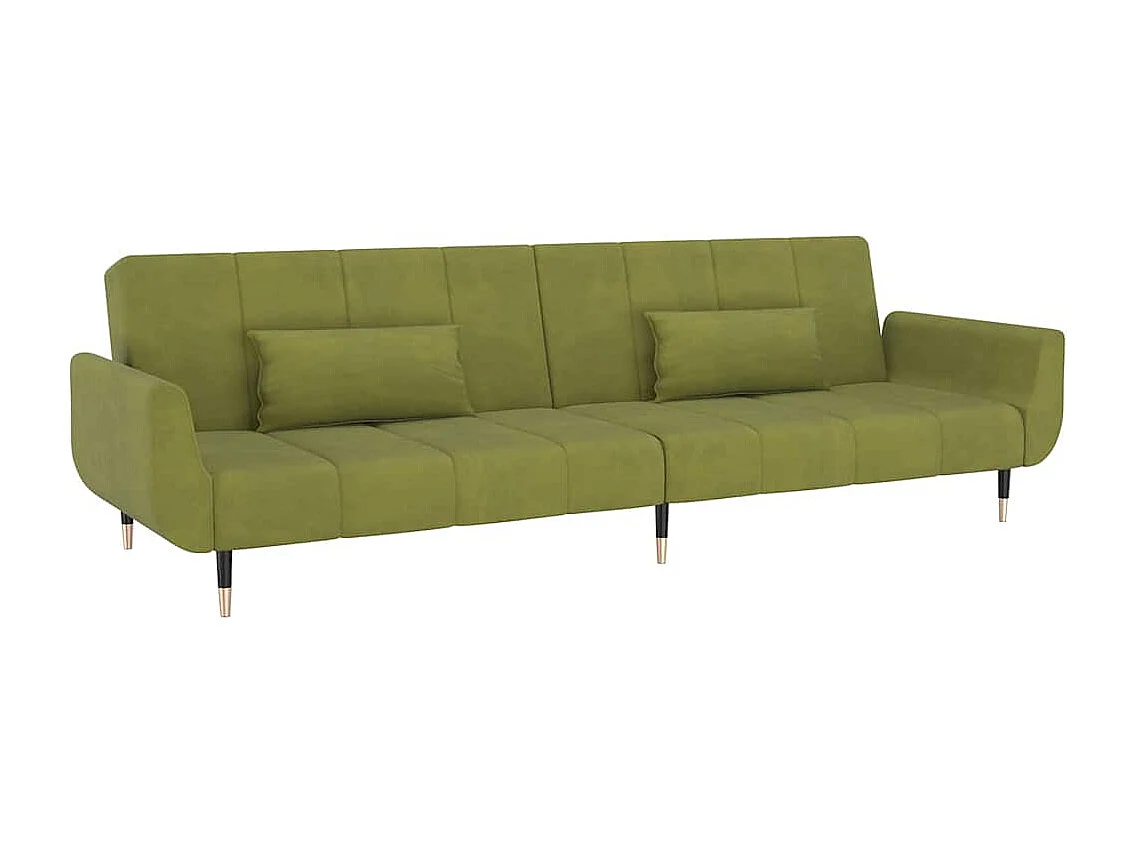 Sofá-cama 2 lugares com duas almofadas veludo verde-claro