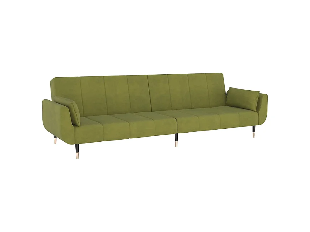 Sofá-cama 2 lugares com duas almofadas veludo verde-claro