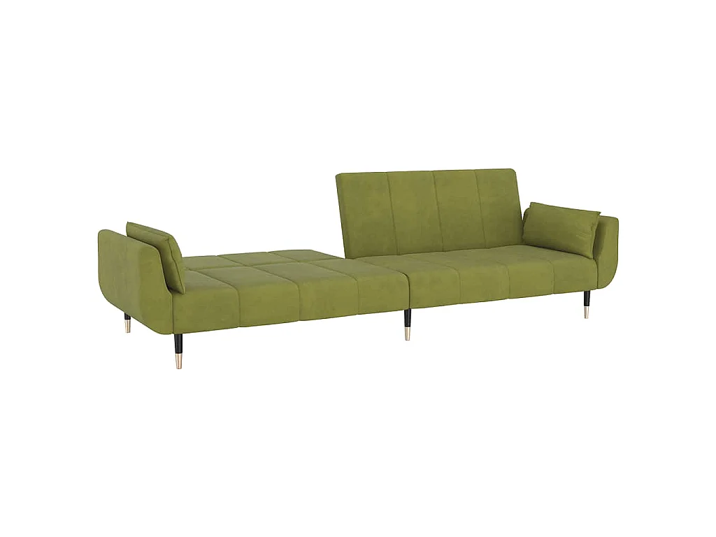 Sofá-cama 2 lugares com duas almofadas veludo verde-claro