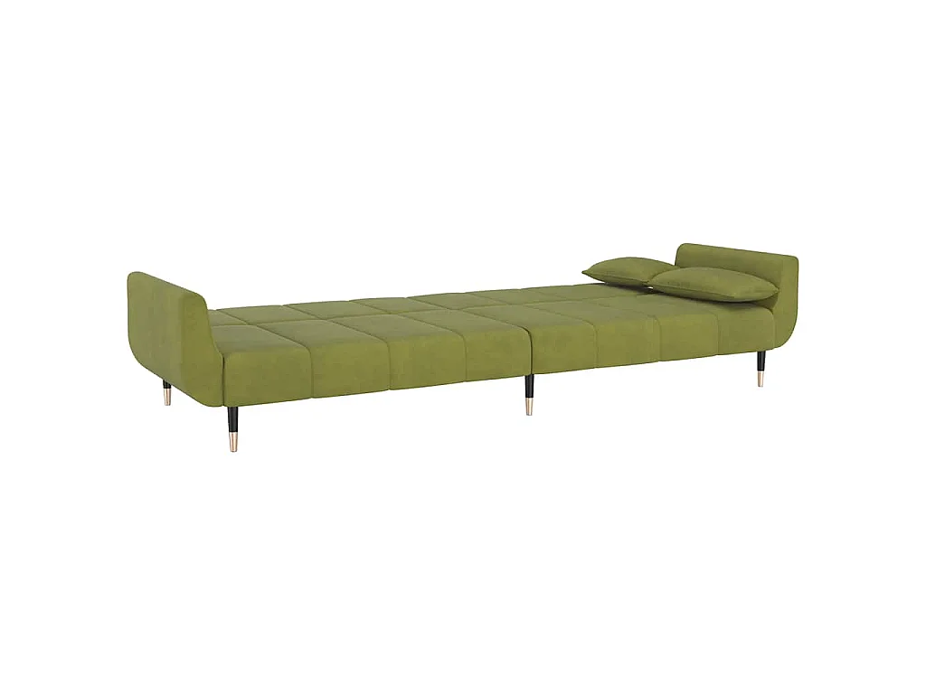 Sofá-cama 2 lugares com duas almofadas veludo verde-claro