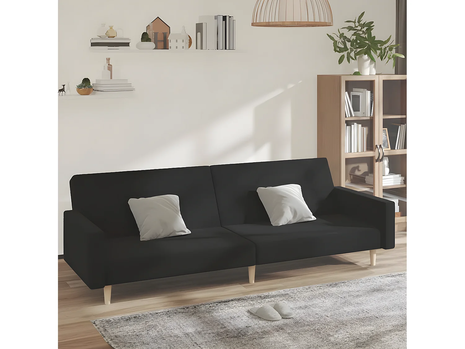 Canapé-lit à 2 places Noir Tissu