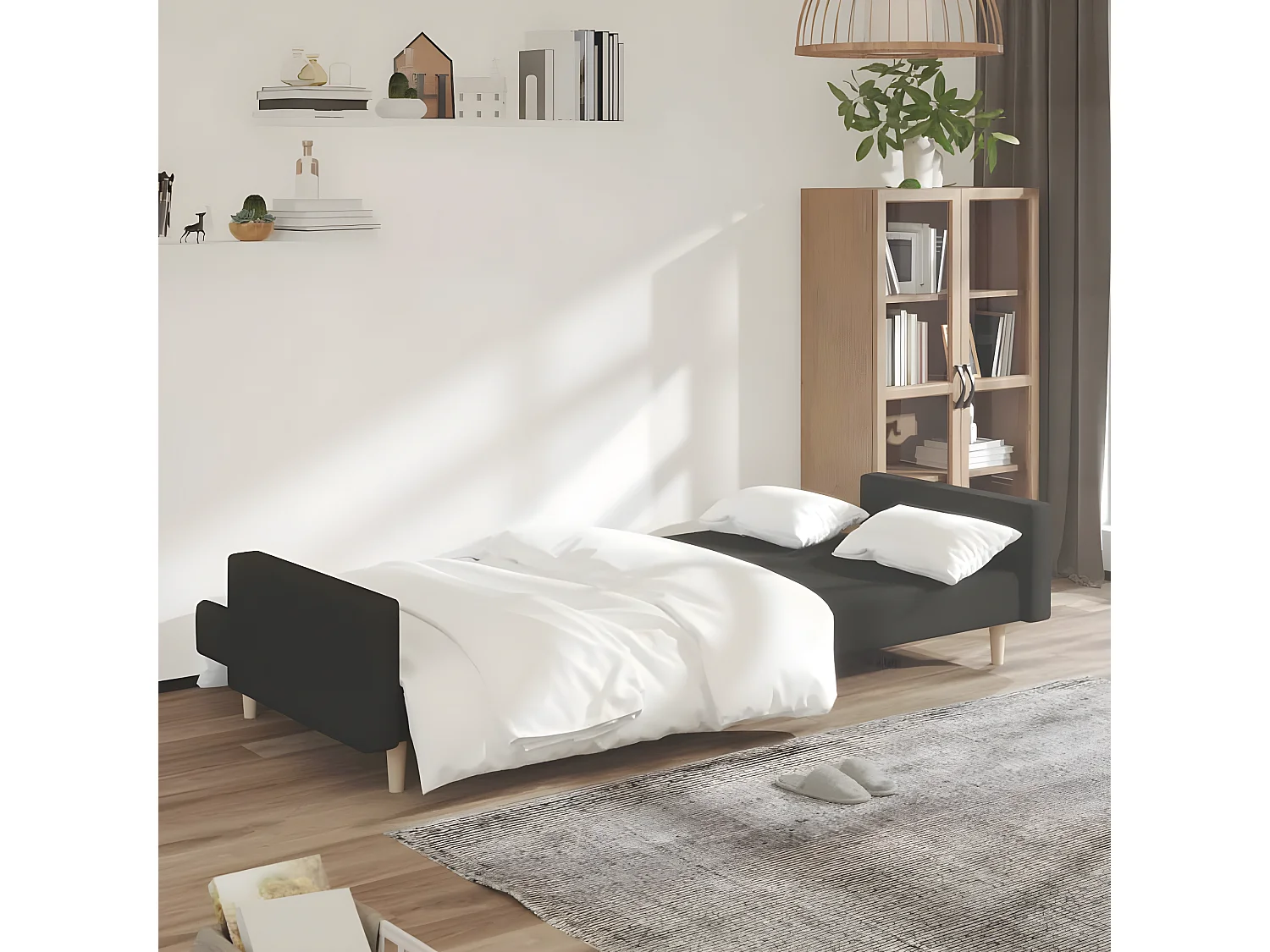 Canapé-lit à 2 places Noir Tissu