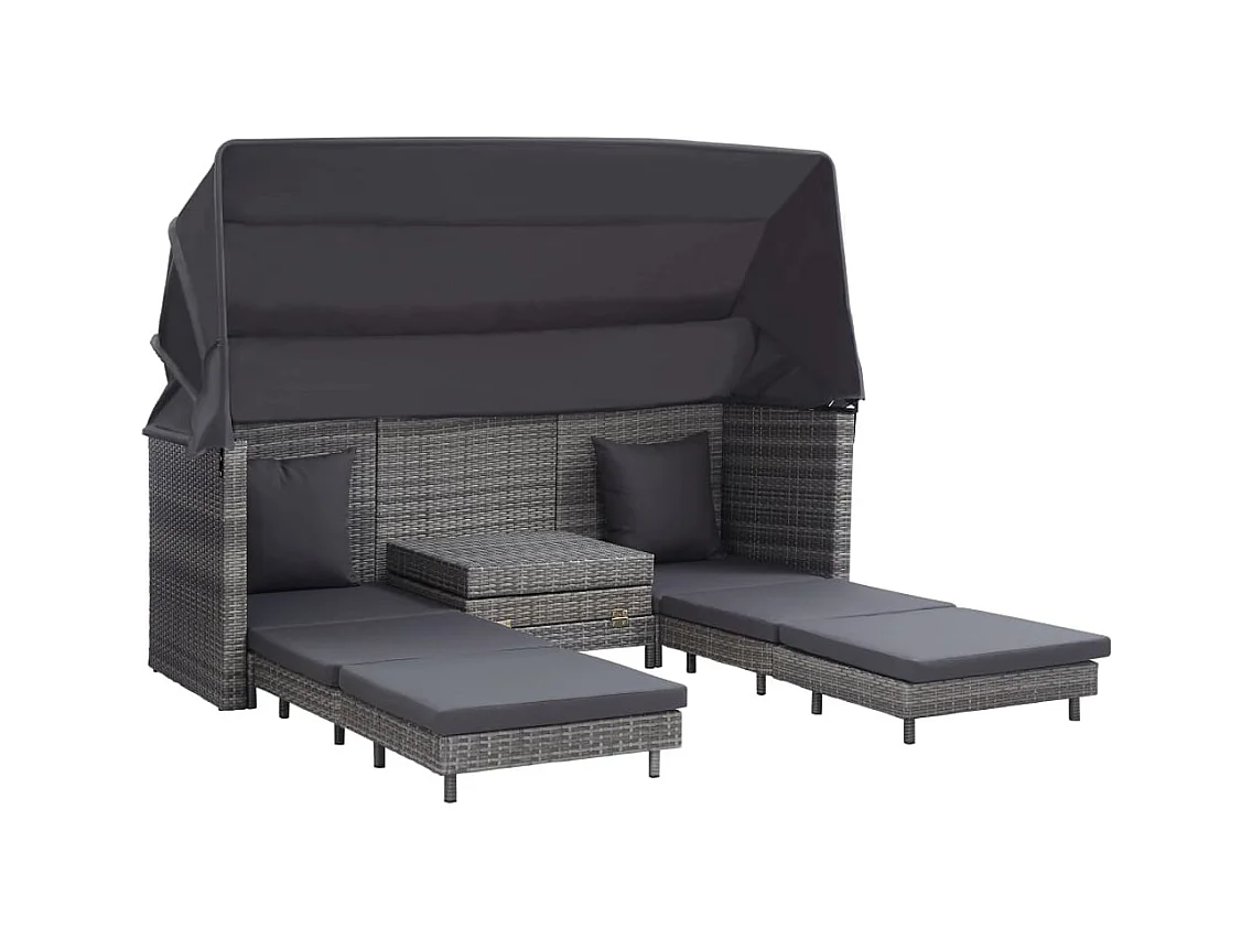 Canapé-lit extensible 3 places avec toit Résine tressée Gris