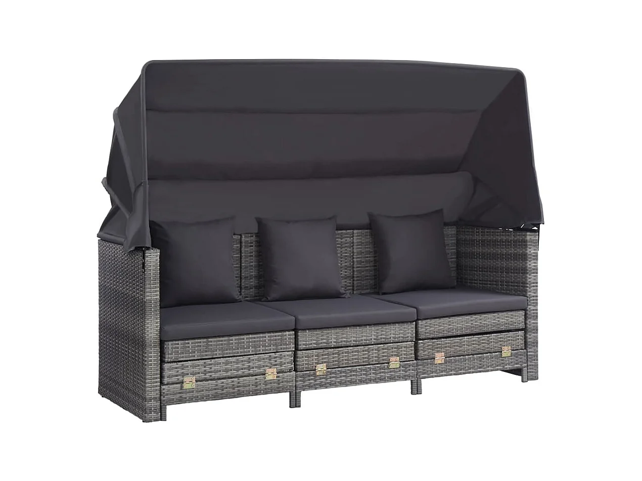 Canapé-lit extensible 3 places avec toit Résine tressée Gris