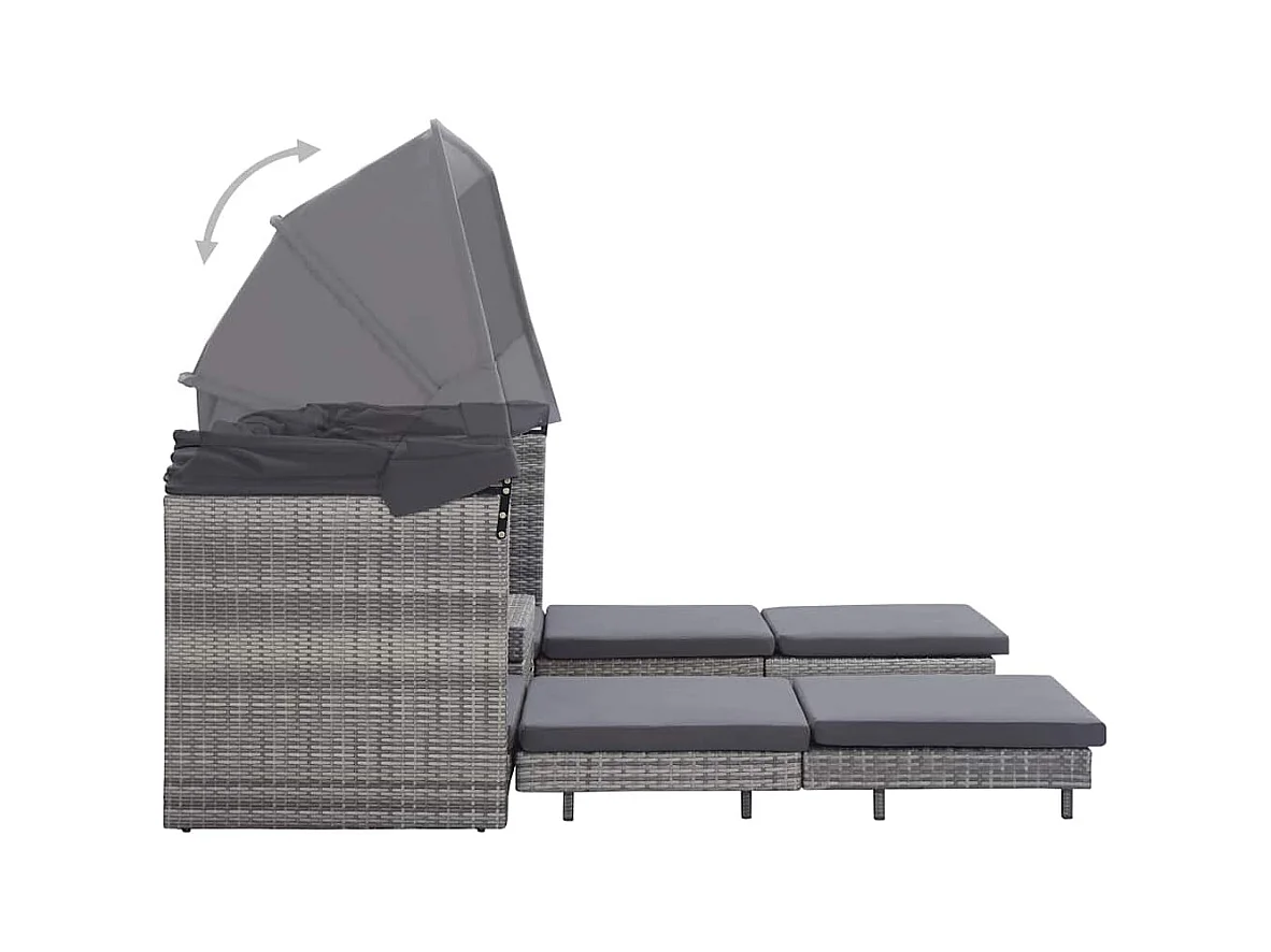 Canapé-lit extensible 3 places avec toit Résine tressée Gris