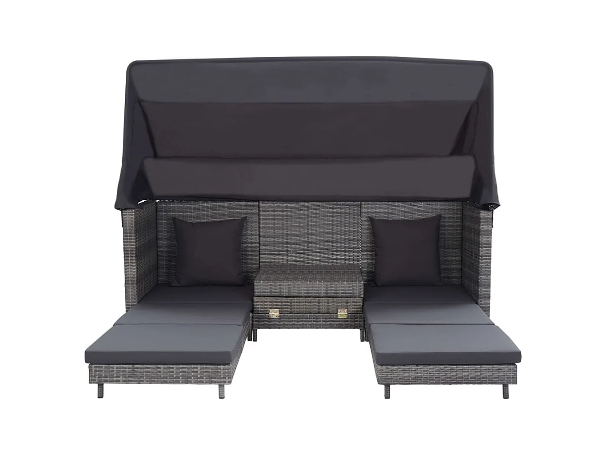 Canapé-lit extensible 3 places avec toit Résine tressée Gris