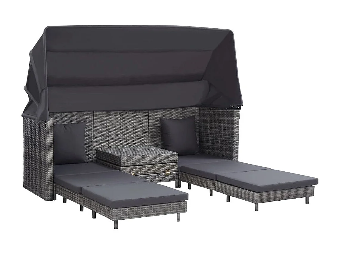 Slaapbank met luifel 3-zits verlengbaar poly rattan grijs