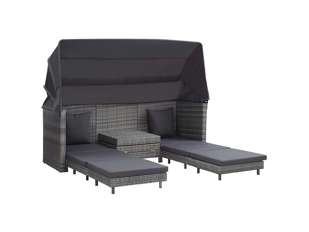Ausziehbares 3-Sitzer-Schlafsofa mit Dach Poly Rattan Grau