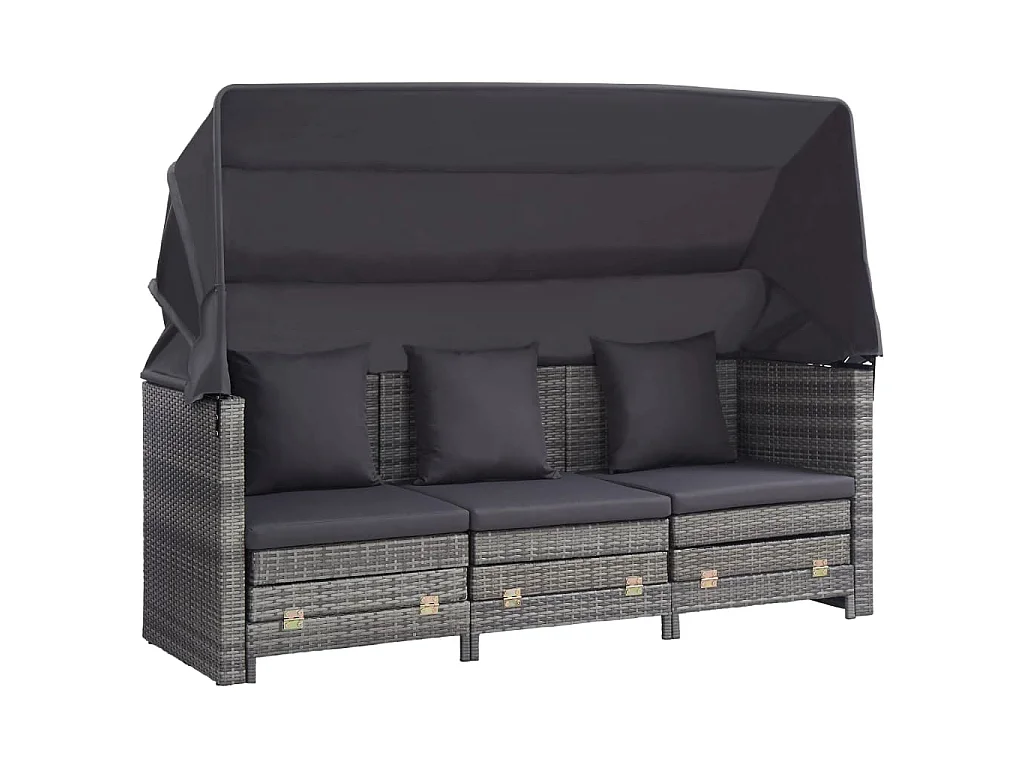 Ausziehbares 3-Sitzer-Schlafsofa mit Dach Poly Rattan Grau