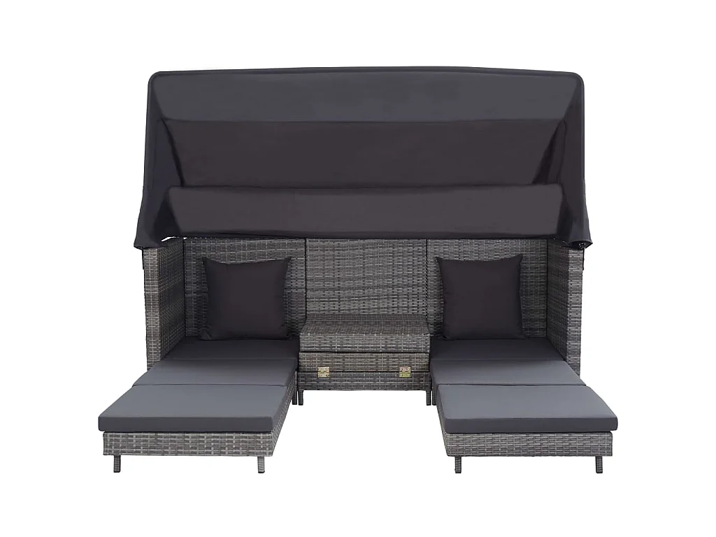 Ausziehbares 3-Sitzer-Schlafsofa mit Dach Poly Rattan Grau