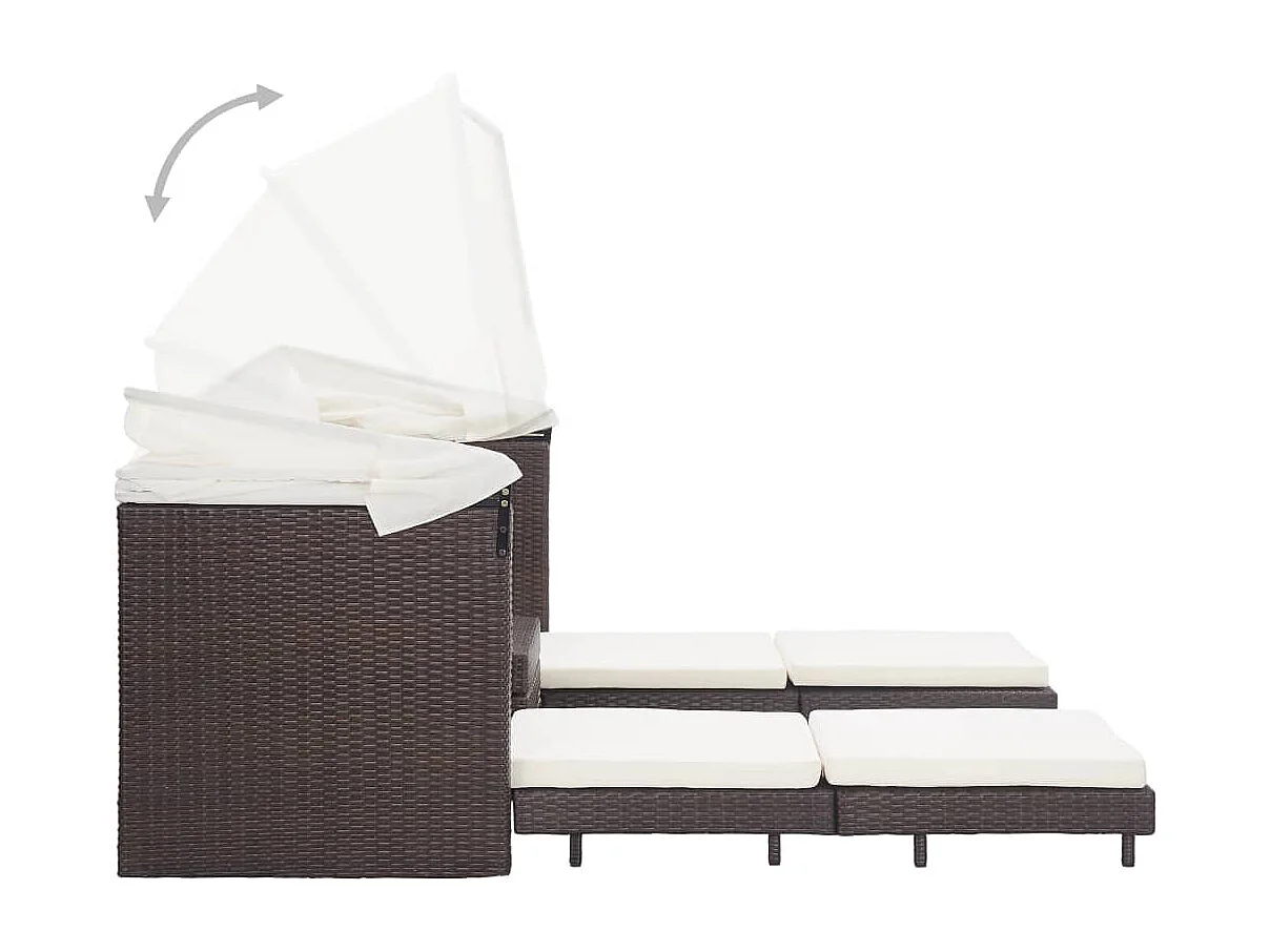 Canapé-lit extensible 3 places avec toit Résine tressée Marron