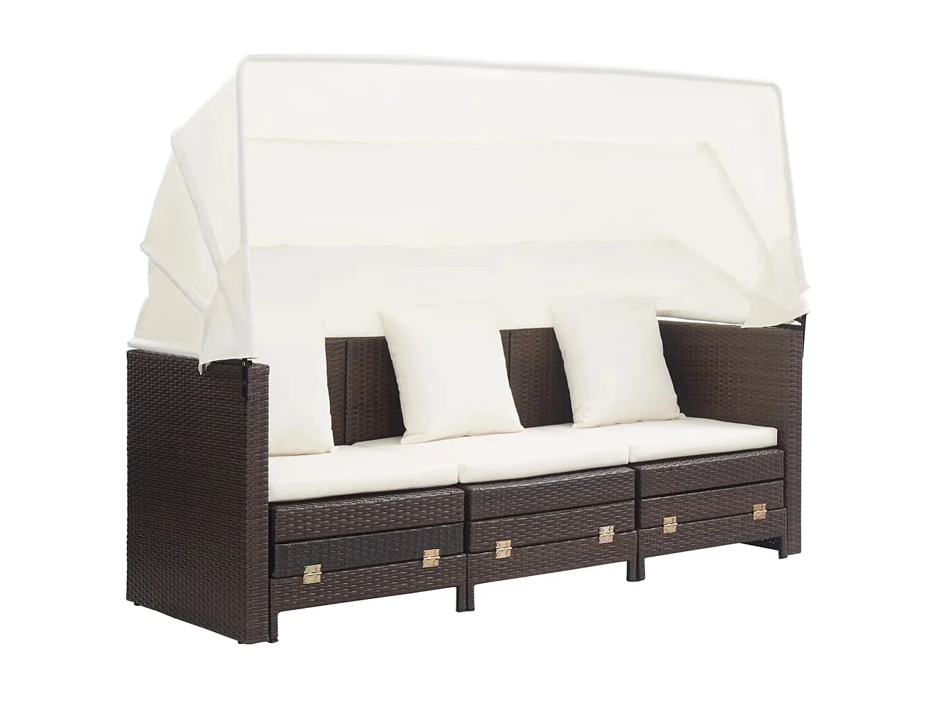 Ausziehbares 3-Sitzer-Schlafsofa mit Dach Poly Rattan Braun