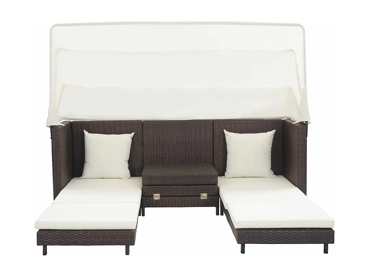 Ausziehbares 3-Sitzer-Schlafsofa mit Dach Poly Rattan Braun