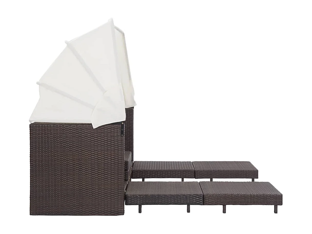 Ausziehbares 3-Sitzer-Schlafsofa mit Dach Poly Rattan Braun