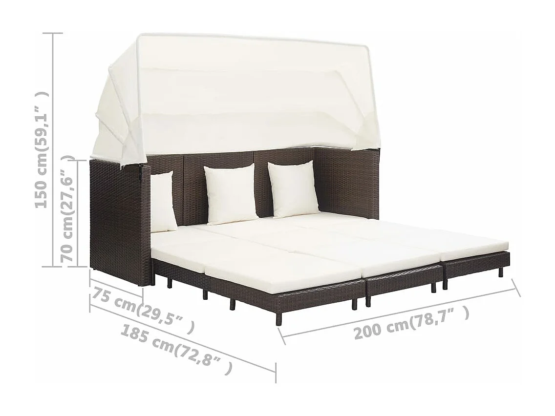 Ausziehbares 3-Sitzer-Schlafsofa mit Dach Poly Rattan Braun
