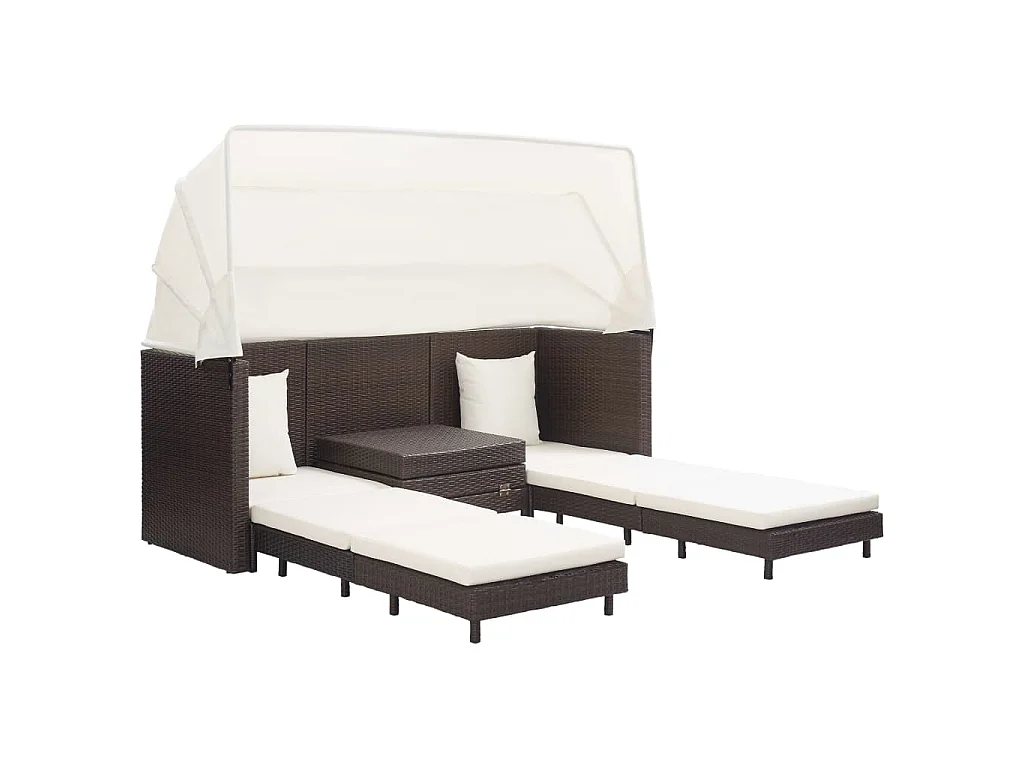 Canapé-lit extensible 3 places avec toit Résine tressée Marron