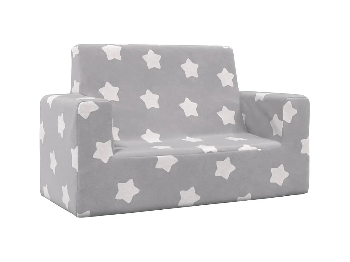 Kindersofa 2-Sitzer Hellgrau mit Sternen Weich Plüsch