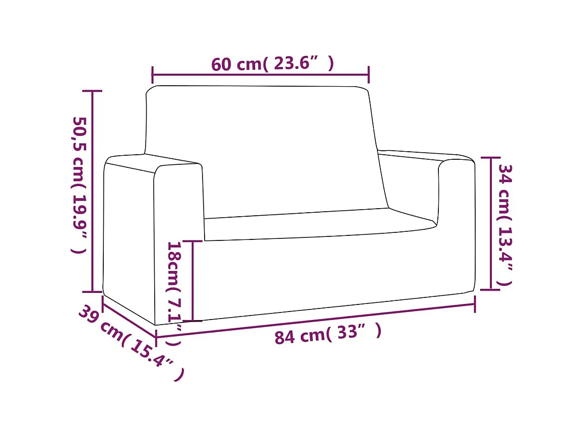Kindersofa 2-Sitzer Hellgrau mit Sternen Weich Plüsch