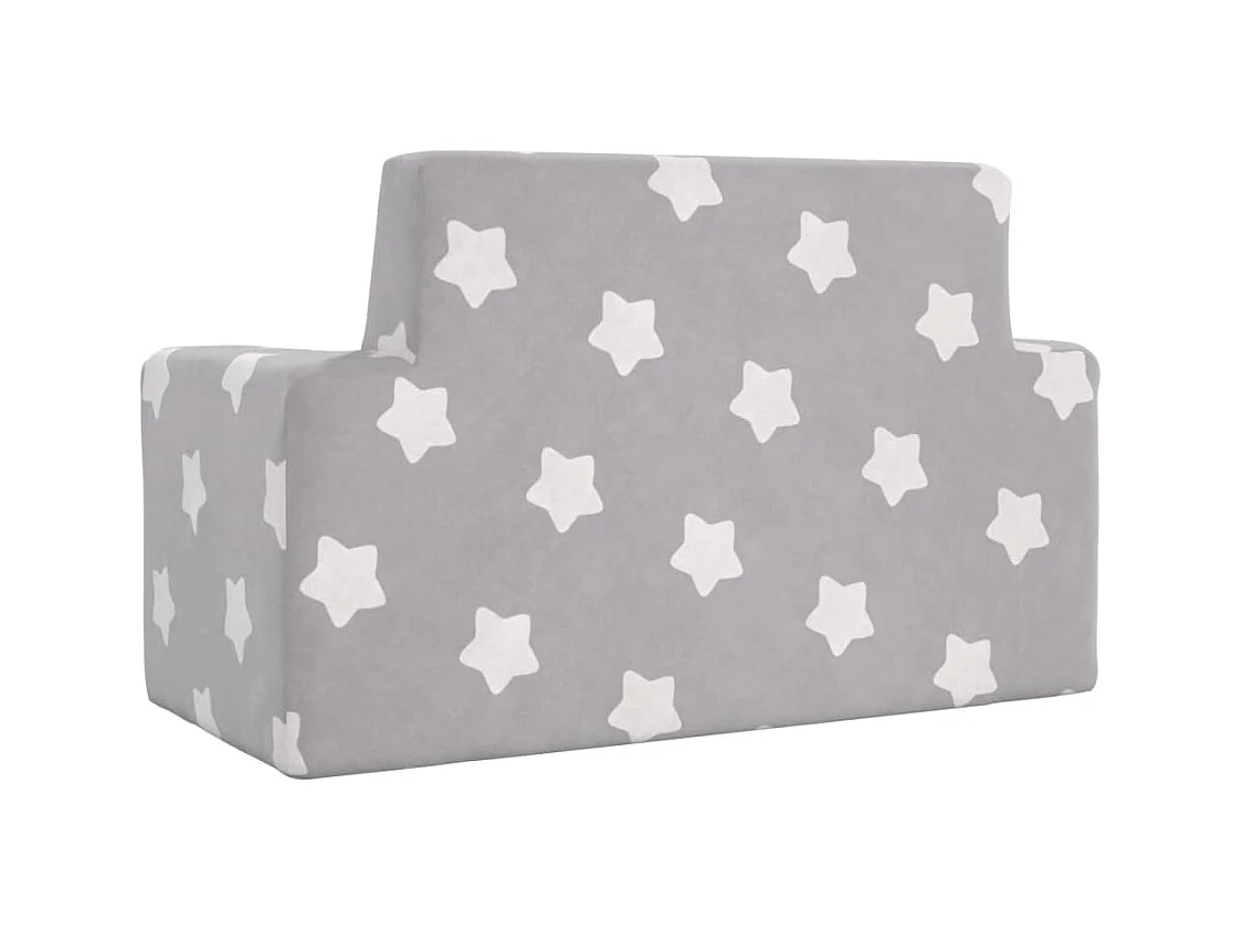 Kindersofa 2-Sitzer Hellgrau mit Sternen Weich Plüsch