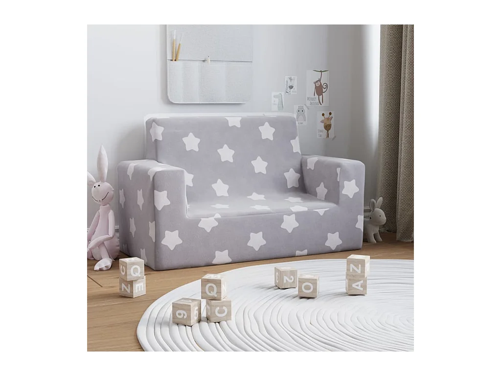 Canapé pour enfants à 2 places Gris clair étoiles Peluche douce