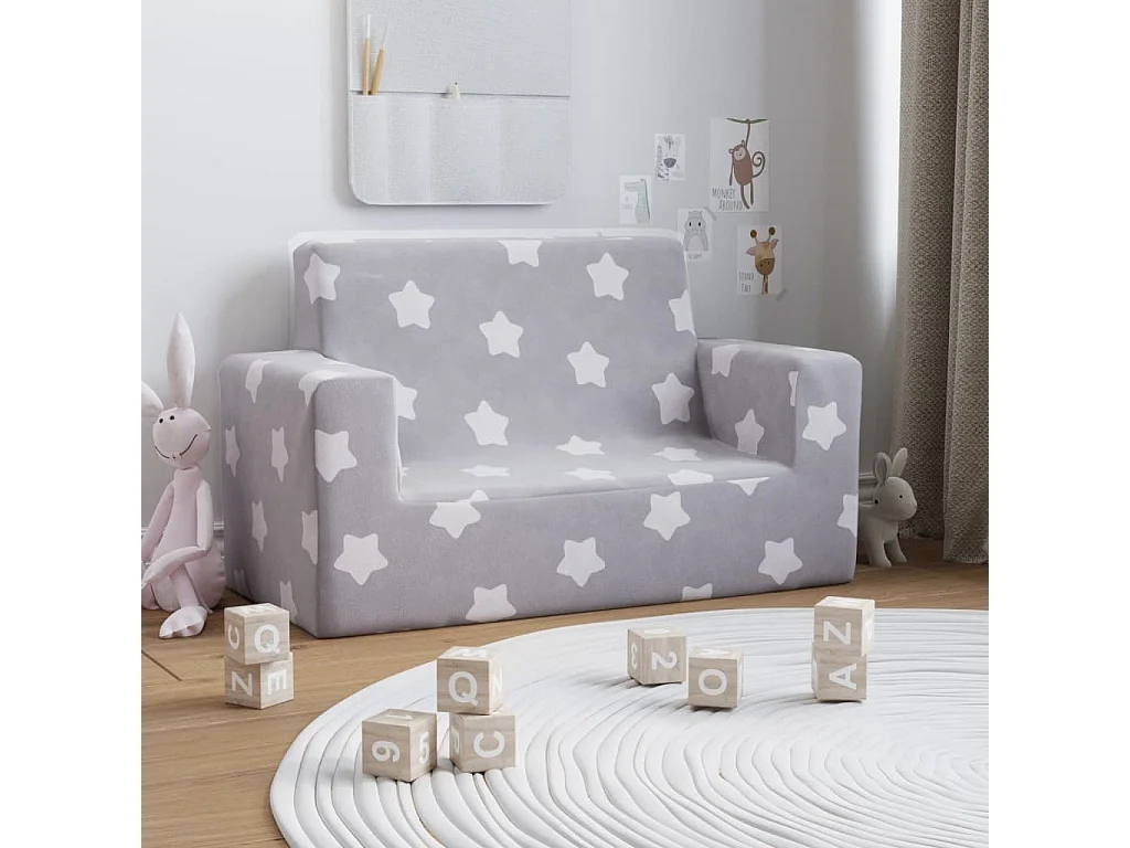Canapé pour enfants à 2 places Gris clair étoiles Peluche douce