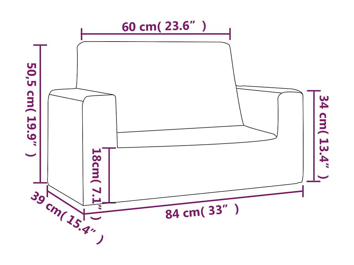 Canapé pour enfants à 2 places Gris clair étoiles Peluche douce