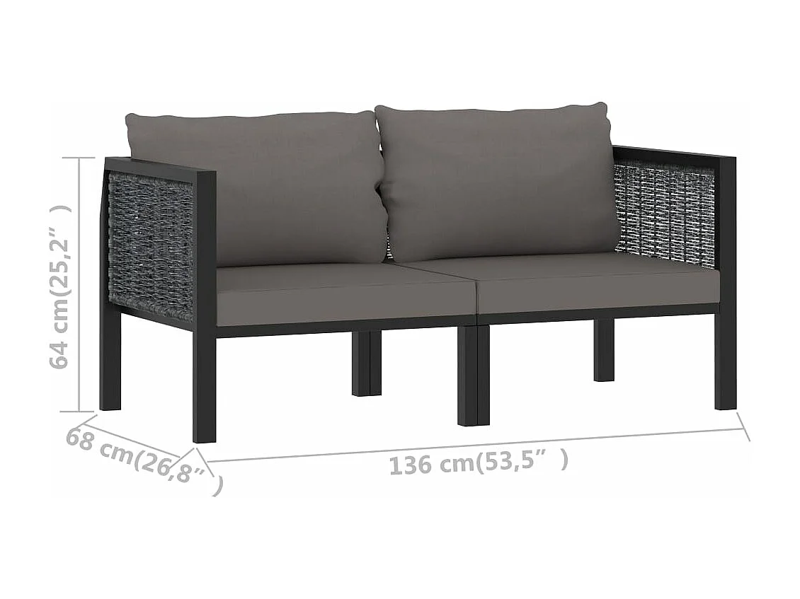 Tweezitsbank met kussens poly rattan antraciet