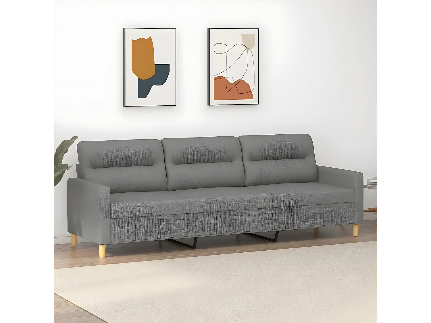 Canapé à 3 places Gris foncé 210 cm Tissu