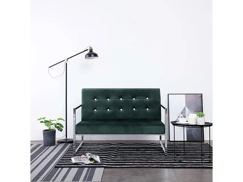 2-Sitzer-Sofa mit Armlehnen Dunkelgrün Chrom und Samt