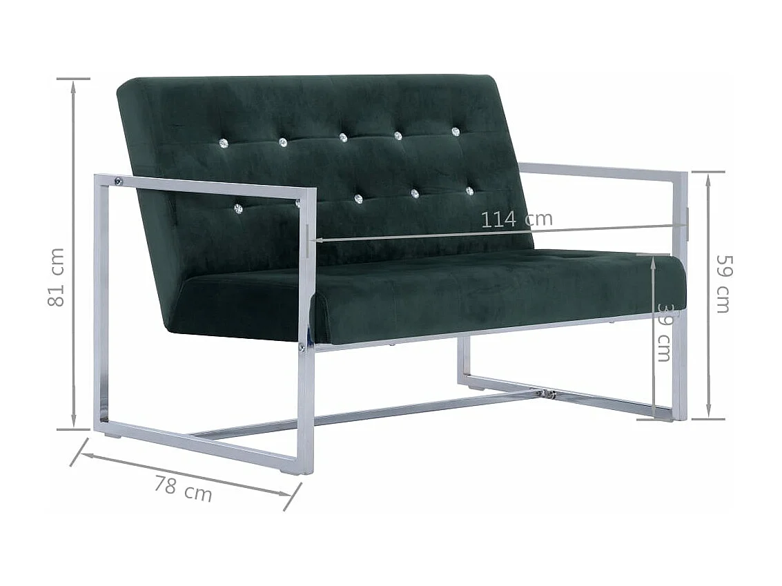 2-Sitzer-Sofa mit Armlehnen Dunkelgrün Chrom und Samt