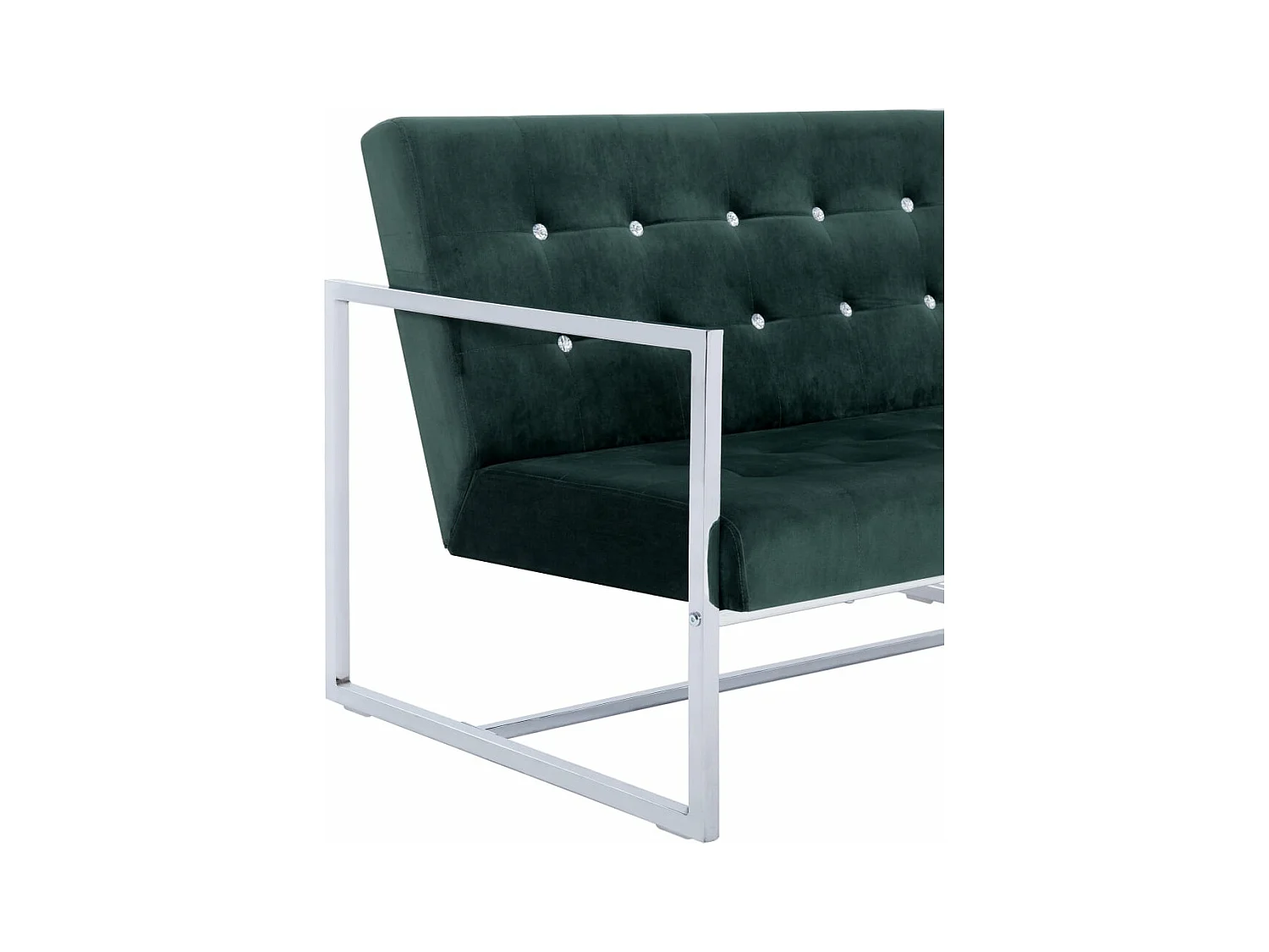 Tweezitsbank met armleuningen chroom en fluweel donkergroen