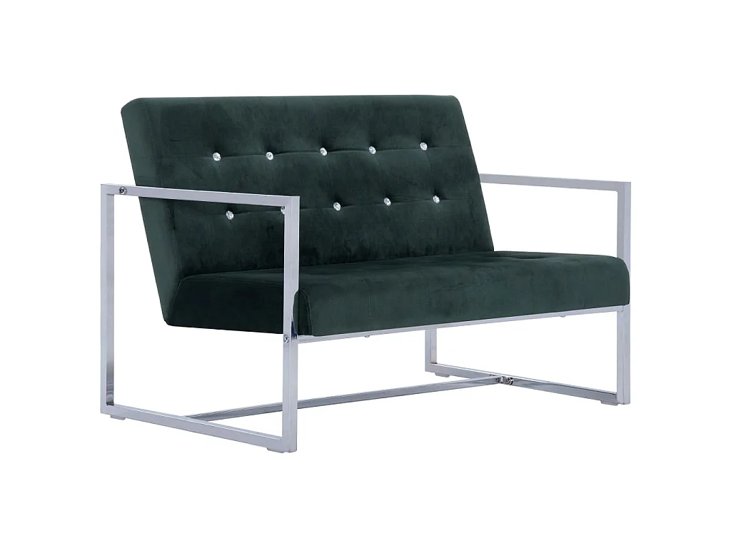Sofá 2 lugares c/ apoio de braços cromado e veludo verde-escuro