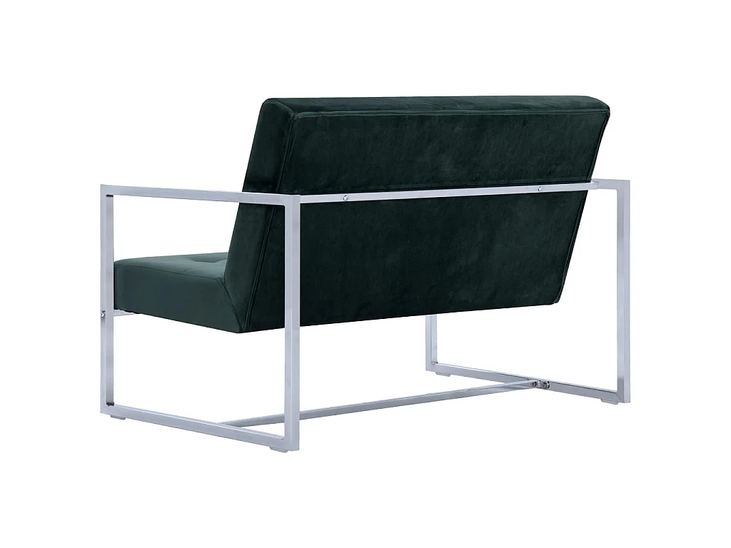 Sofá 2 lugares c/ apoio de braços cromado e veludo verde-escuro