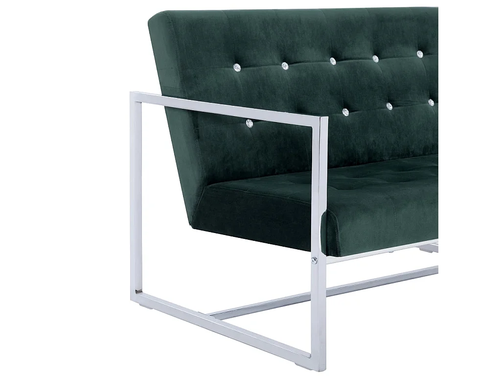 Sofá 2 lugares c/ apoio de braços cromado e veludo verde-escuro
