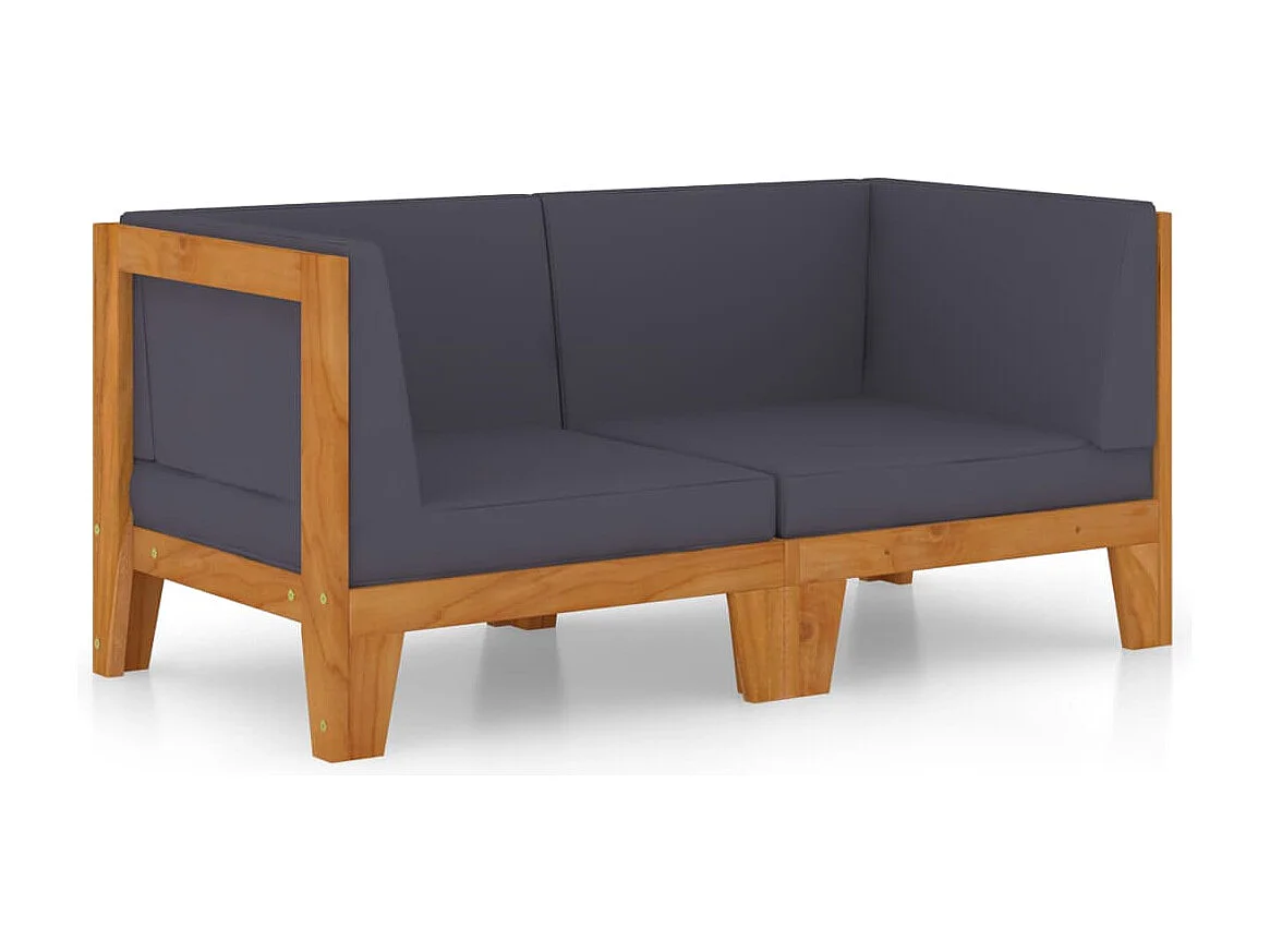 Canapé 2 places avec coussins gris foncé Bois d'acacia massif