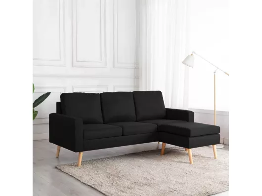 Kauf Unique 3-Sitzer-Sofa mit Hocker Schwarz Stoff