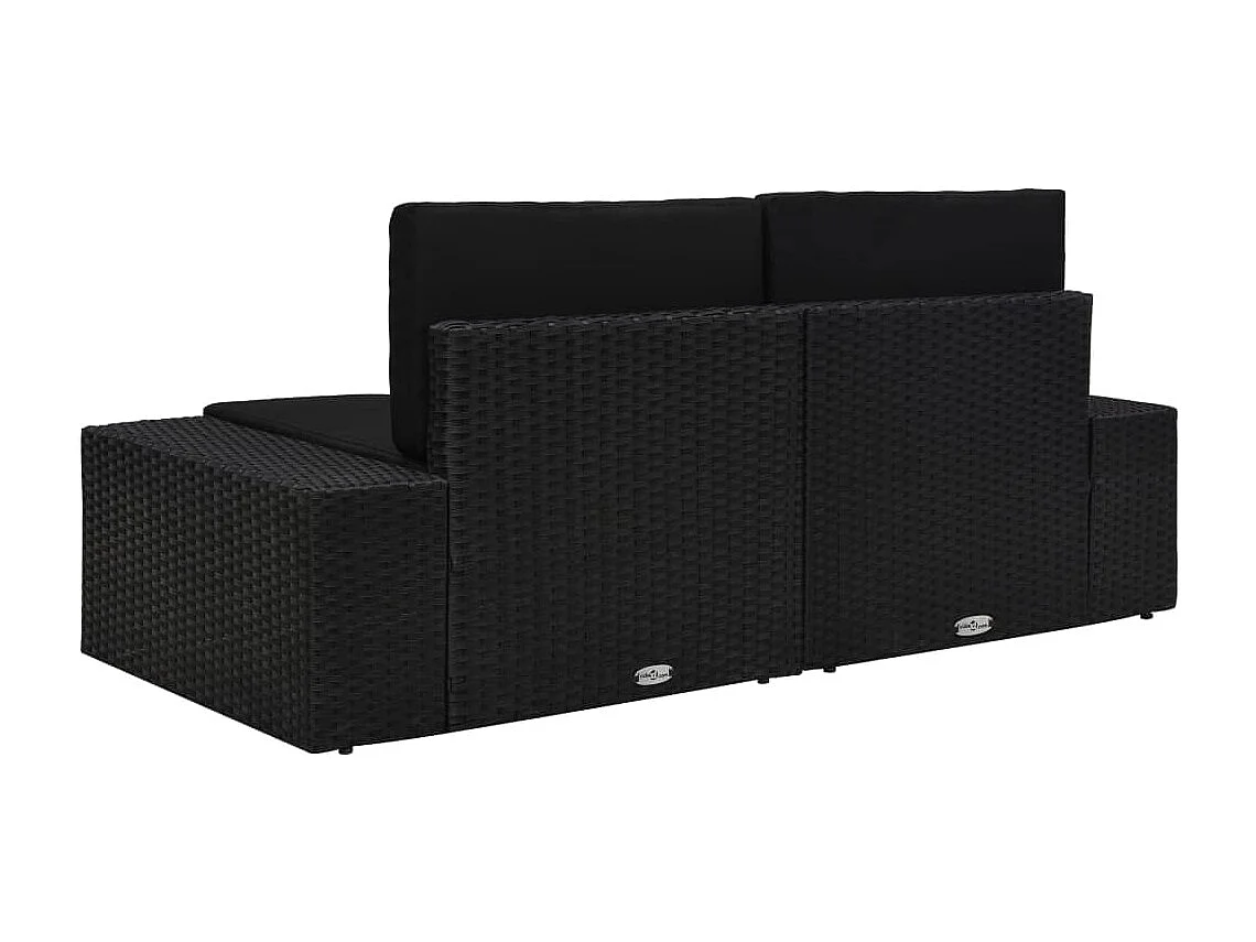 Divano Modulare a 2 Posti in Polyrattan Nero