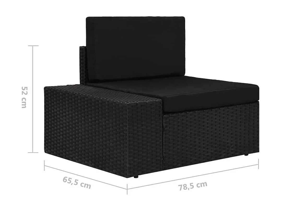 Divano Modulare a 2 Posti in Polyrattan Nero