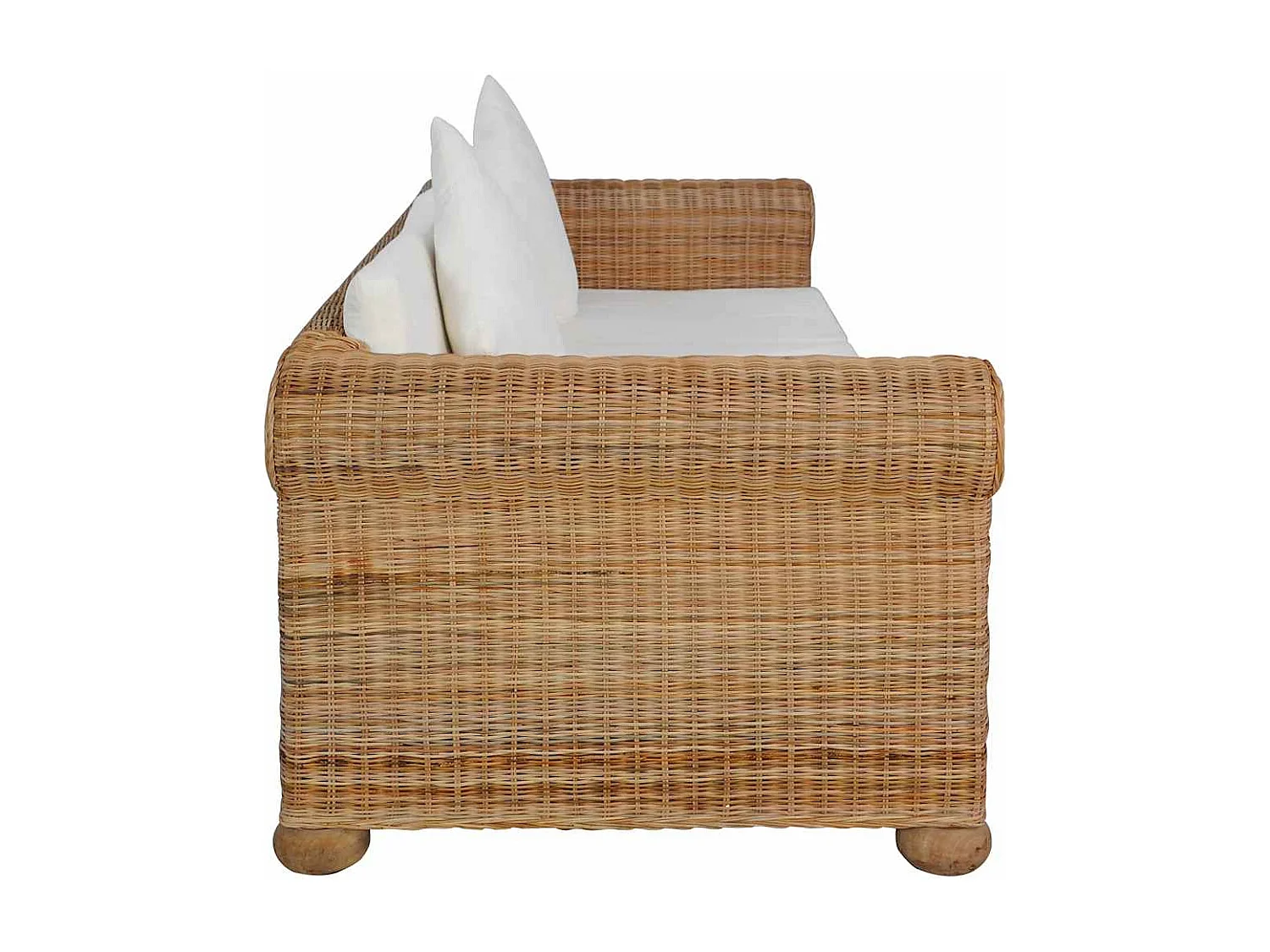 Canapé à 3 places avec coussins Rotin naturel