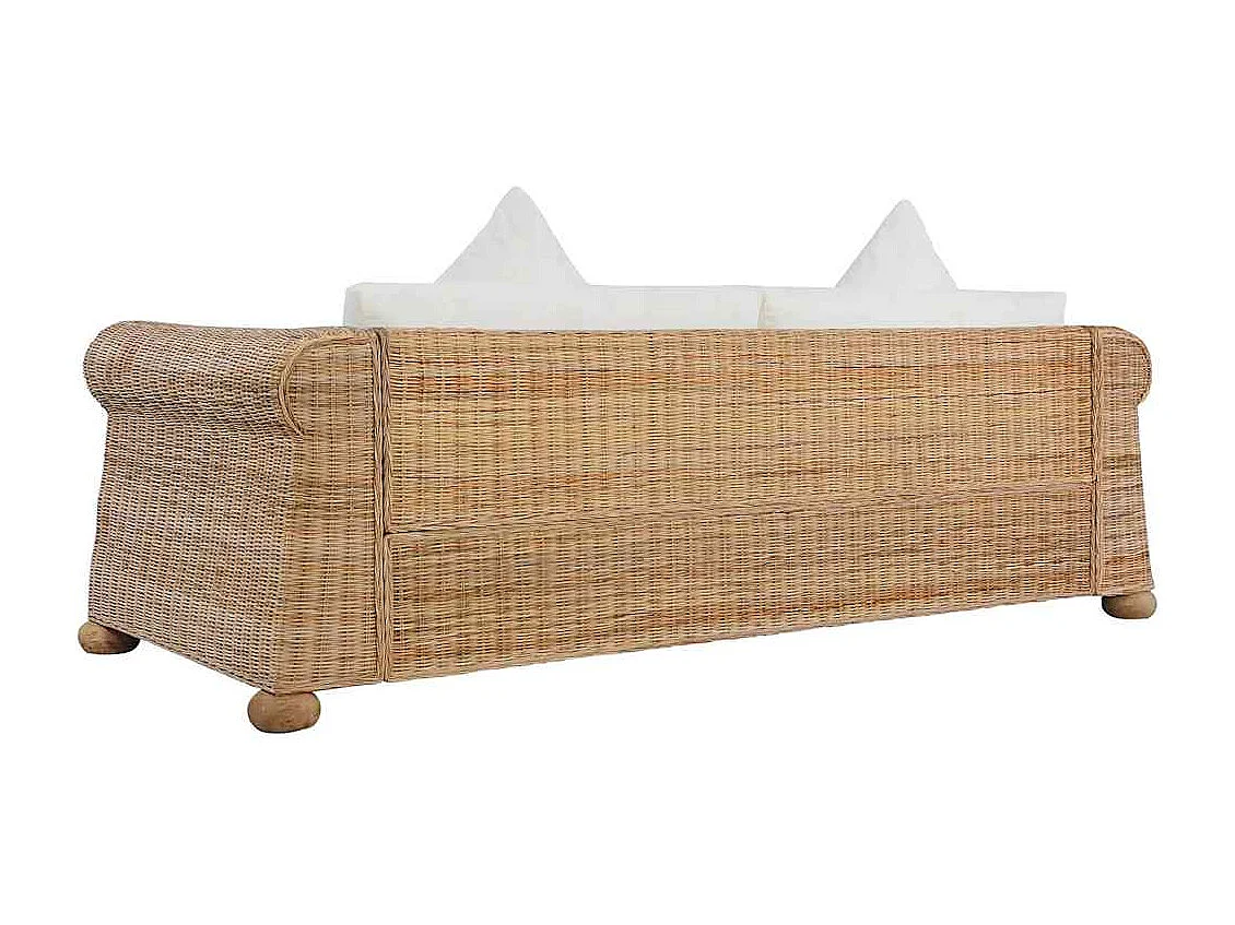 Canapé à 3 places avec coussins Rotin naturel