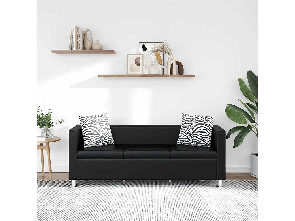 Sofá de 3 lugares couro artificial preto
