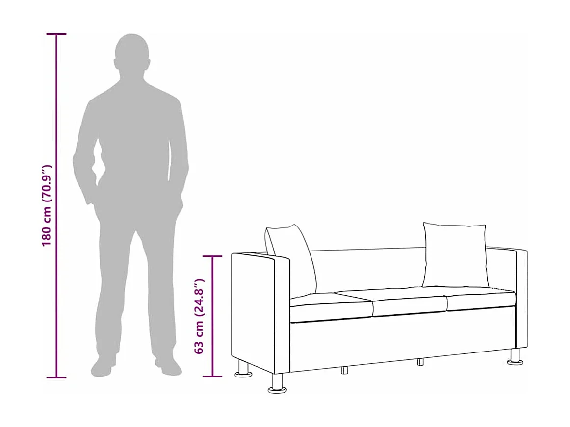 Sofá de 3 lugares couro artificial preto