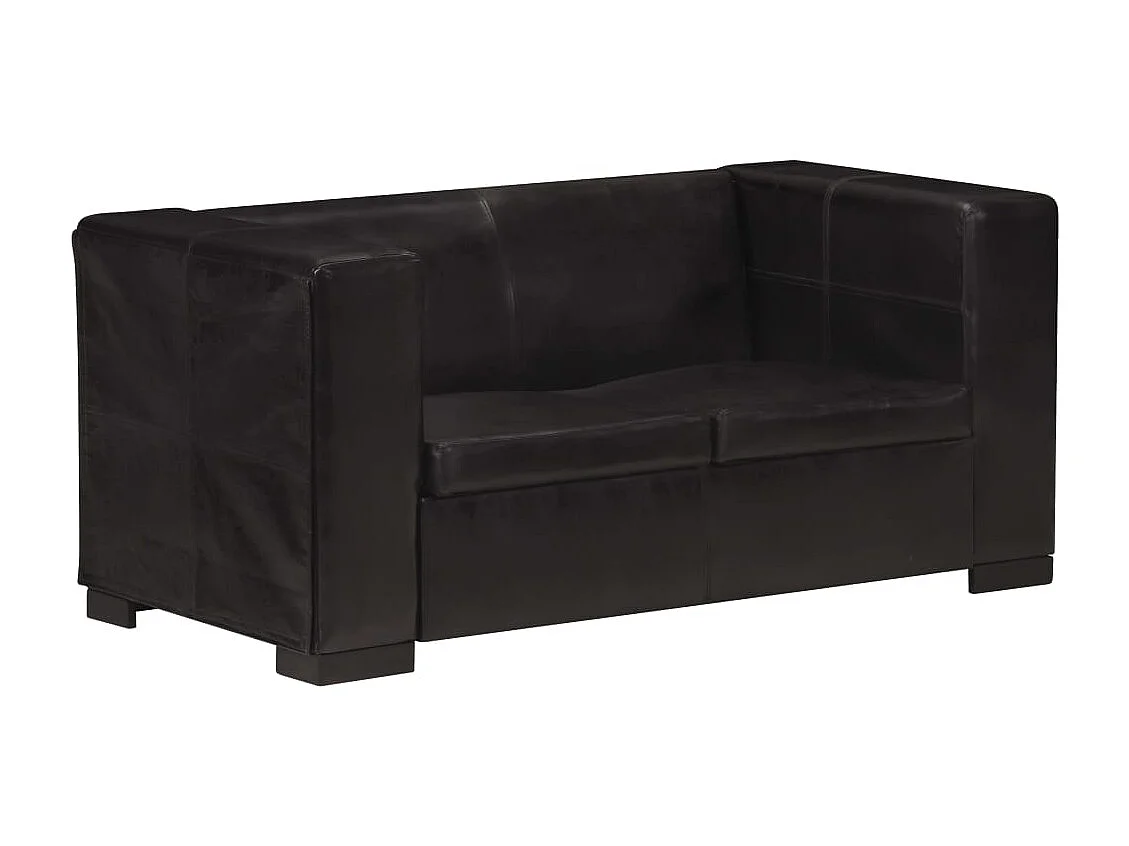 2-Sitzer-Sofa Schwarz Echtleder
