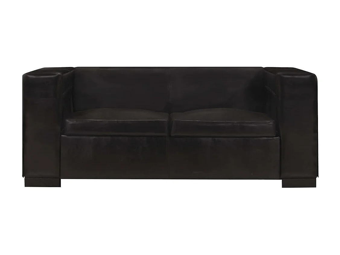 2-Sitzer-Sofa Schwarz Echtleder