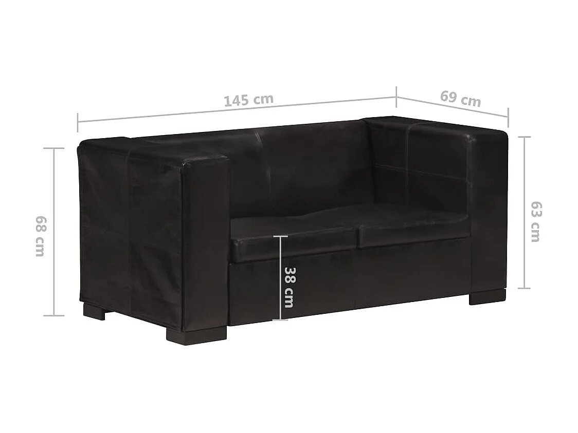 2-Sitzer-Sofa Schwarz Echtleder