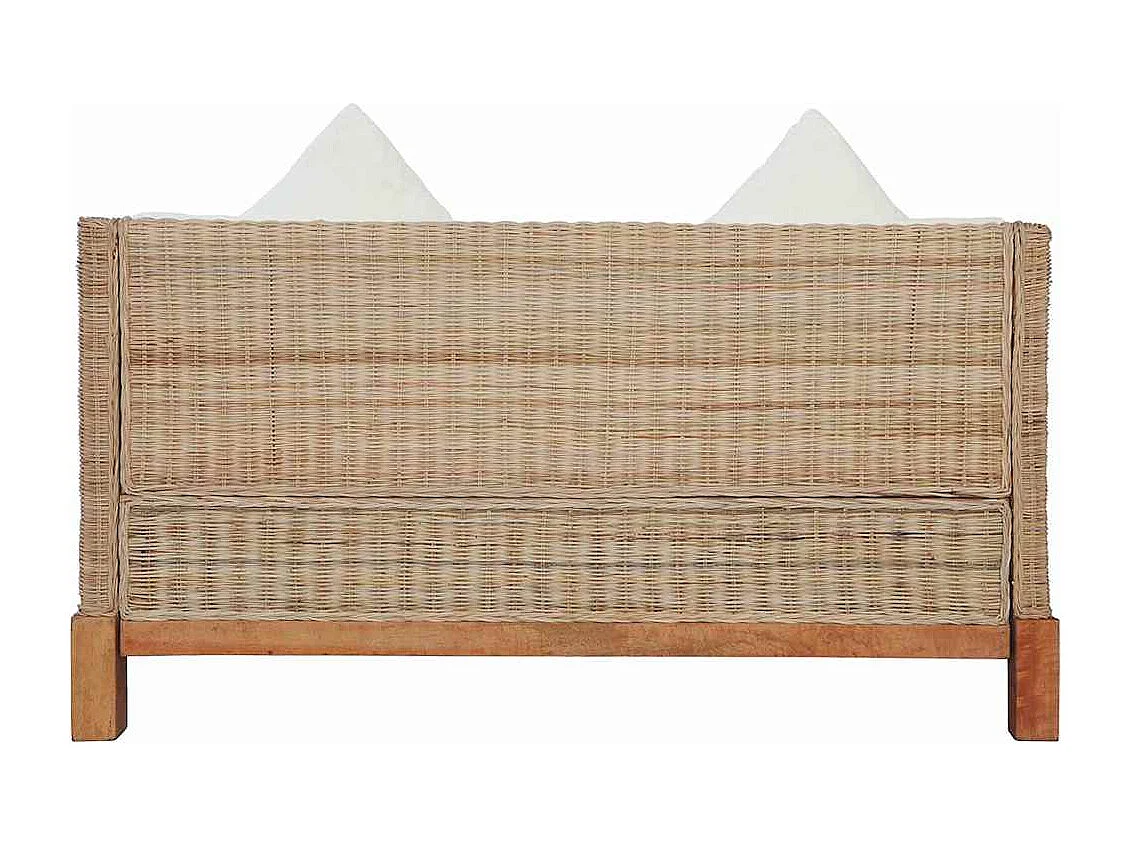 Divano a 2 Posti con Cuscini in Rattan Naturale