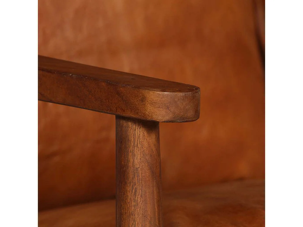 Canapé à 2 places Cuir véritable avec bois d'acacia Marron